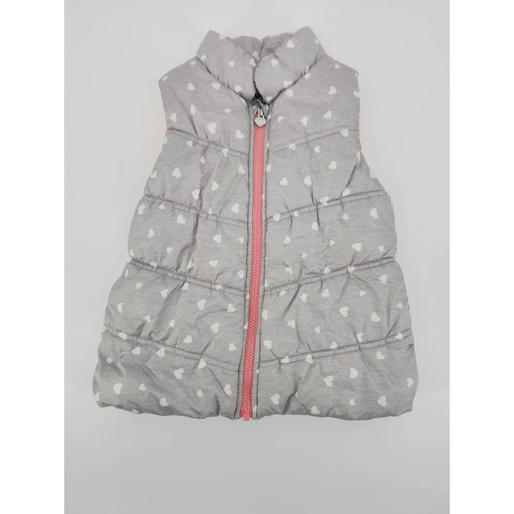 OshKosh Bgosh Girls Gray Heart Puffer Vest Pink Fleece Lined Size 4